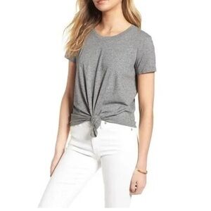 Women's Madewell Knotted Tie‎ Front Large Gray T-Shirt cons